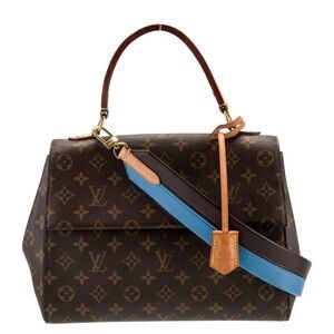 Authentic Louis Vuitton Monogram Cluny MM Satchel with Blue Accent